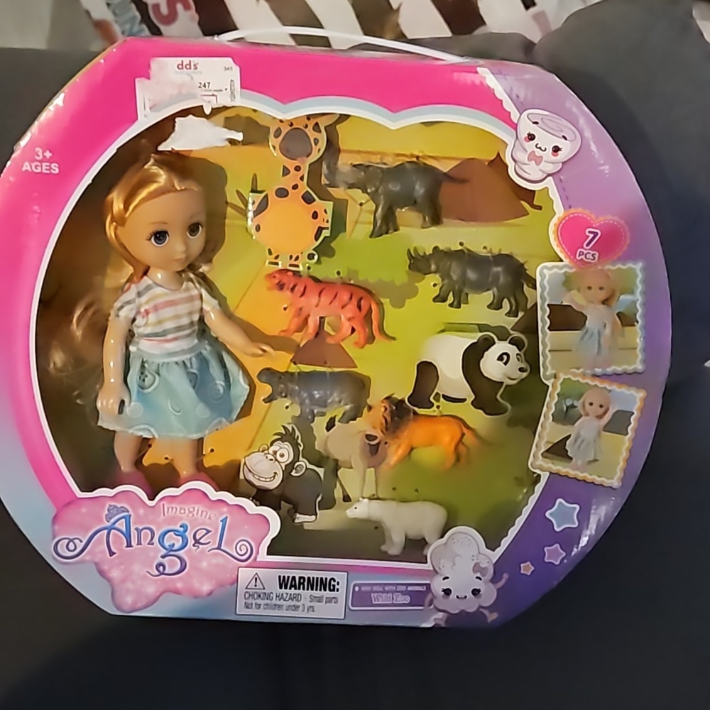 Imagine Angel 7 Piece Mini Doll Zoo Animals Tiger Hippo Lion Bear Elephant Rhino - Picture 1 of 12